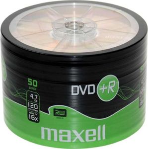 Maxell DVD+R 4.7GB 16x Spindle 50pk, -5 - 55 °C, -10 - 55 °C, 3 - 85 %, 3 - 90 %, 120 x 15 x 1.2 mm, Spindel