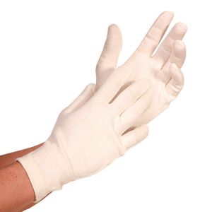 12 Paar Baumwollhandschuhe Gr. M/8, waschbar Farbe: Natur Länge: 25 cm Stoffhandschuhe Handschuhe Arbeitshandschuhe
