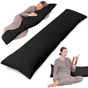 Seitenschläferkissen mit Bezug Baumwolle 40 x 145 cm - Komfortkissen Schlafkissen Seitenschläfer Body Pillow Seitenschlafkissen Schwarz