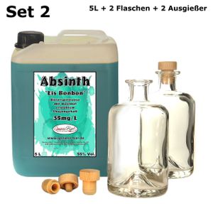 Absinth Arctic Blue 5L Eisbonbon inkl 2 Flaschen 2 Ausgießer 55%Vol Mit maximal erlaubten Thujon 35mg/L