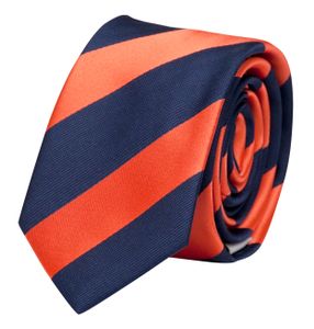 Fabio Farini - Krawatte - Herren Krawatte Blautöne - verschiedene Blaue Männer Schlips in 6cm Schmal (6cm), Dunkelblau Orange - Very Blue/Salmon