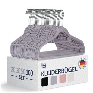 Blumtal 100 Stück Kleiderbügel Platzsparend mit Samtbezug - Rutschfeste Premium Bügel inkl. Krawattenhalter, 360° drehbar, Grau