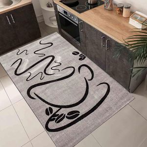 Küchenteppich Grau Trendiger Kaffee Teppich, Cappuccino Muster Küchenläufer Kurzflor, Maße:140x200 cm