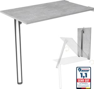 Wandklapptisch mit Tischbein Schreibtisch Tischplatte 80x50 cm in Betonoptik Klapptisch Esstisch Küchentisch für die Wand stabiler Bartisch Wandtisch