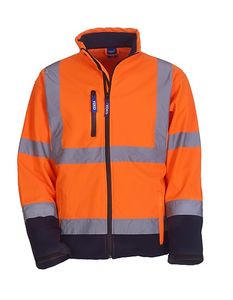 YOKO Unisex Warnschutz-Jacke High Visibility 2 Bands & Braces Softshell Jacket HVK09 Mehrfarbig Hi-Vis Orange/Navy 4XL