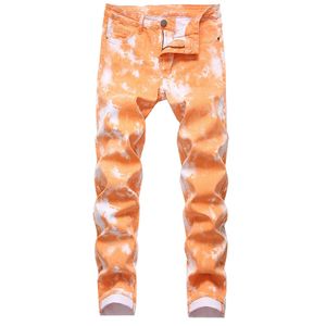Herrenmode Jeans Batik-Stretch Slim Hose,Farbe: Orange,Größe:30