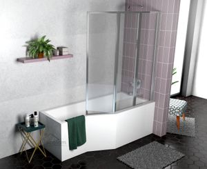 ECOLAM Duschbadewanne Set Badewanne Glasabtrennung Duschwand Eckbadewanne IN-Besco 170x75 RECHTS Schürze Ablaufgarnitur Füße Silikon