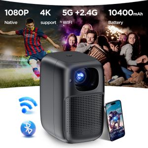 HDeye Mini-Projektor V1 für gleichzeitige, 1080P Anzeige, elektronischer fokus, eingebauter 10400 mAh Akku, Bluetooth 5.0, Schwarz