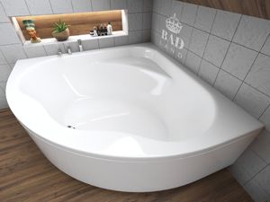 Badewanne Eckbadewanne 150x150 mit AcrylSchürze, Ablaufgarnitur & Füßen GRATIS | Komplettset 4in1 Original Acryl Wanne Siphon | BADLAND STANDARD