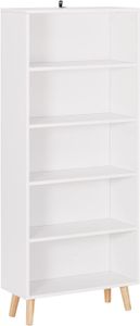 WOLTU Bücherregal mit 5 Fächern, Aufbewahrungsregal für Büro Weiß, 60x144x24 cm