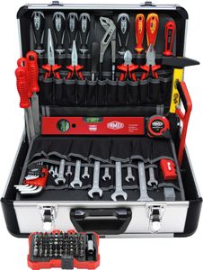 FAMEX 449-93 Profi Werkzeugkoffer bestückt mit Werkzeug Set - Werkzeugkasten bestückt mit Schraubendreher, Zangen uvm.