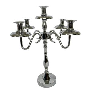 Kerzenständer 5 armig für Stabkerzen - Kerzenhalter, Kandelaber in Silber, 42 cm groß