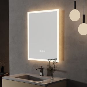 WISFOR LED koupelnové zrcadlo s osvětlením, koupelnové zrcadlo s osvětlením, nástěnné zrcadlo stmívatelné proti zamlžení, s dotykovým spínačem, 40x50cm