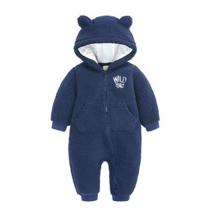 Baby Fleece Overall Mit Kapuze Schneeanzug Herbst Winter Strampler Lange Ärmel Outfits Babykleidung für Jungen Mädchen (Blau,0-3 Monate)