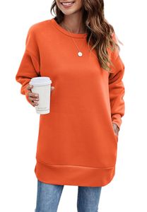 ASKSA Damen Rundhals Pullover Langarmshirt Oversize Oberteile Locker Casual Sweatshirt Tops, Orange, L