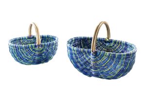 Kobolo Rattankorb Einkaufskorb geflochten Set - zwei Größen - Blau - Rattan