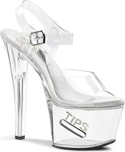 TIPJAR-708-5 Pleaser TIPS weiß Glitter Plateausandaletten Trinkgeldfach Bodenfach klar