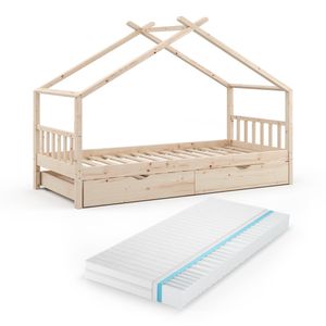 Dizajnová posteľ Livinity®, 90x200 cm s posteľou pre hostí a matracom, prírodné drevo