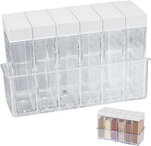 6er Pack Gewürzboxen mit Tablett, Gewürzdosen, Kunststoff, Gewürzbox, Salz und Pfeffer Gewürzregal Gewürzstreuer (Weiß)