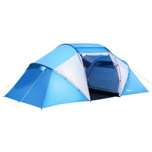 Outsunny Camping Tent Family Tent Tunnel Tent with 2 Sleeping Cabins 4-6 Persons Blue L460 x B230 x H195cm