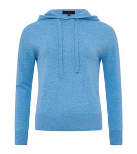 KKS STUDIOS Kurz Hoody Damen Kapuzen-Pullover aus 100% Kaschmir Sweater 7079-Hellblau, Größe:M