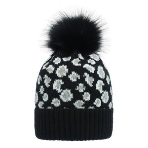 Herbst Winter Frauen Leopard gestrickte elastische Mütze Wollgarn Hut Pferdeschwanz Kappe
