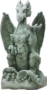 Schöner Drache aus Steinguss perfekt für den Garten den Vorgarten oder die Terrasse ist Frostfest Witterungsbeständig und Neu 80cm H, PO-1789