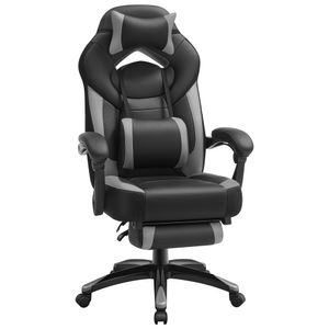 SONGMICS Gaming Stuhl Bürostuhl mit Fußstütze Schreibtischstuhl ergonomisches Design verstellbare Kopfstütze Lendenstütze bis zu 150 kg belastbar schwarz-grau OBG77BG
