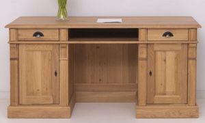 Casa Padrino Landhausstil Schreibtisch Naturfarben 160 x 70 x H. 78 cm - Massivholz Bürotisch mit 2 Türen und 2 Schubladen - Massivholz Möbel - Büro Möbel im Landhausstil - Landhausstil Möbel