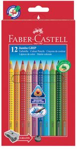 Faber Castell Jumbo Grip Farbstifte wasservermalbar, Namensfeld, 12 Stück im Etui