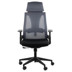 Ergonomischer Bürodrehstuhl OLTON H, Nylonbasis, Armlehnen, Kopfstütze, Schwarz/Grau