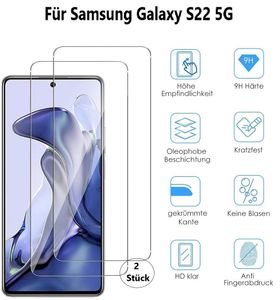 2 Stück Panzerglas für Samsung Galaxy S22 5G HD Display Schutzglas Bildschirm Schutzfolie