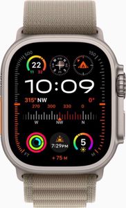 Apple Watch Ultra 2 GPS + Cellular 49 mm Titan mit olivgrünem Alpine Loop-Armband – Größe L
