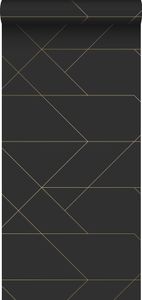 ESTAhome Tapete grafischen Linien Schwarz und Gold - 139144 - 0,53 x 10,05 m