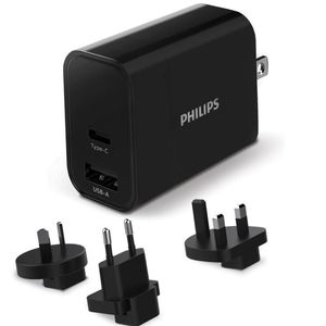 Philips Reiseladegerät Schnellladegerät DLP2621T/04 - 3 Ausgänge - USB A/ USB C - Schwarz