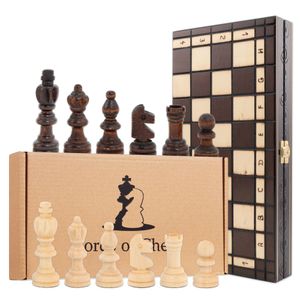 Schachspiel schach Schachbrett Holz hochwertig - Chess board Set klappbar mit Schachfiguren groß für Kinder und Erwachsene 34,5 cm X 34,5 cm