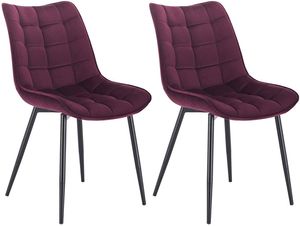 WOLTU Esszimmerstühle 2er-Set, Polsterstuhl mit Rückenlehne, bis 120 kg belastbar, Sitzfläche aus Samt, Metallbeine, Bordeaux
