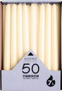 pajoma® 50 Stabkerzen 250 x 20 mm, Creme/Elfenbein | Brenndauer ca. 7 Stunden, Kerzen Tafelkerzen Spitzkerzen
