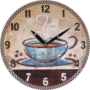 Zeitlose Wanduhr Ø29cm Landhausstil Shabby Vintage Antik Küchenuhr Holzuhr Deko, Motiv:Tasse