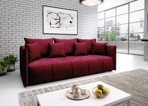 FURNIX Sofa ASVIL 3-Sitzer Schlafsofa Couch mit Schlaffunktion Bettkasten MH 59 Rot