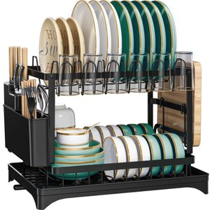 Geschirrständer Abtropfgestell Geschirr, 2-stufiges Geschirrabtropfgestell Edelstahl, Zubehör für für Geschirr/Messer/Becher/Schneidebrett, Geschirr-Trockengestell für Küchentheke