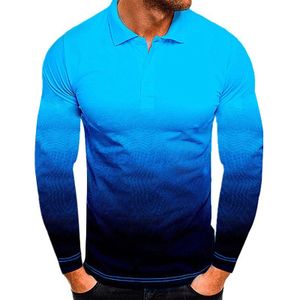 Herren Bedrucktes Langarm-Polo-Shirt Mit Farbverlauf Beiläufiger Herbstpullover,Farbe: Blau Schwarz ,Größe:XXL