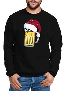 Sweatshirt Herren Weihnachten lustig Bier Trinken Bierglas Weihnachtsmotiv Alkohol Rundhals-Pullover Moonworks® schwarz L