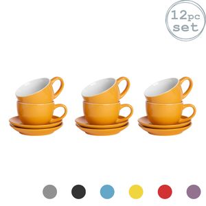 Argon Ta 12 Stück Farbige Cappuccino Tasse und Untertasse Set - Modern Style Porzellan-Tee-und Kaffeetassen - Gelb - 250ml