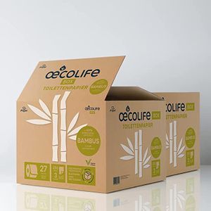 oecolife Toilettenpapier Box BAMBUS, Großpackung, 3-lagig, 54 Rollen, plastikfrei