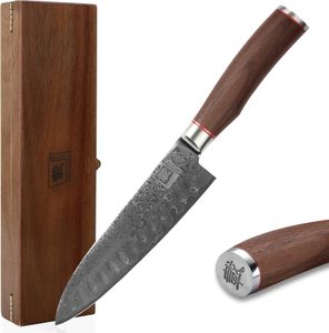 Zayiko Kurumi Damast Santokumesser I 17,5 cm Klinge I Nussbaumgriff I Holzbox Zayiko Kurumi Damast Santokumesser I 17,5 cm Klinge I Nussbaumgriff I Holzbox