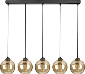 Pendelleuchte mit 5 Glasschirmen in Schwarz, Transparent, Honig, Gold, 5x E27