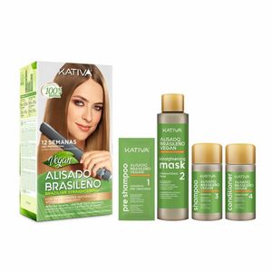 Kativa Brazilian Straightening Vegan Kit Set mit Keratin zur Glättung des Haares 225 ml