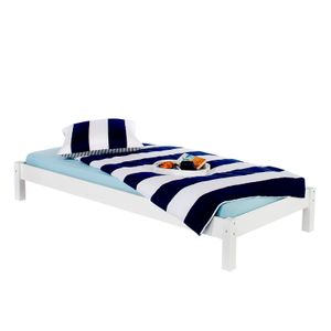 Futonbett TAIFUN aus massiver Kiefer in weiß, schönes Bett in 90 x 200 cm, praktisches Bettgestell mit Holzfüße