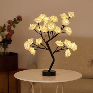LED Weiß Rosenbaum Lampe Künstlich Bonsai Rose Baum Licht Dekoleuchte USB Batteriebetrieben Valentinstag Innen Deko